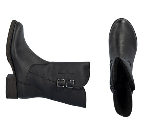 Ghete casual, dama, RIEKER, Z9571-00 negru, piele naturala